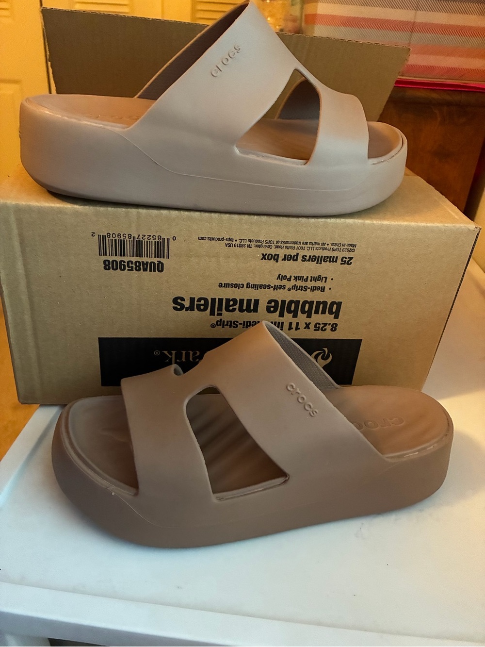 Crocs Getaway H-Strap Wedge Slide Sandals platform latte Women’s 8 Brown